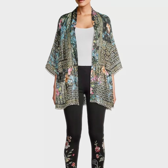 Johnny Was Weller Tia Silk Kimono Jacket with Pockets Oversized Fit - Picture 2 of 3